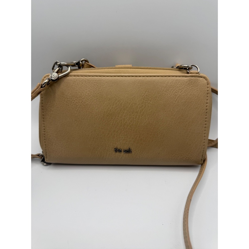 The Sak Iris Smartphone Crossbody Women OS Tan Good Crochet Vegan Leather Wallet - Picture 3 of 5